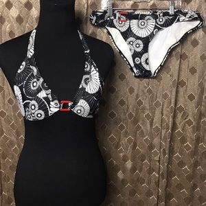 Black and white floral print bikini